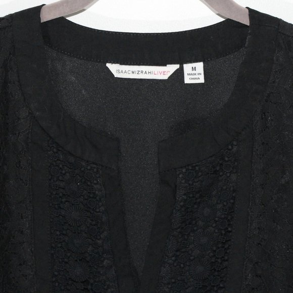 Isaac Mizrahi Live! Women's Short Sleeve Mixed Lace Lined Tunic Top - M - Black - Picture 2 of 7